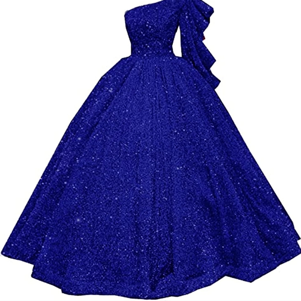 Sparkle Glitzy Glam Sequin Ball Gown One Shoulder Long Prom Wedding
